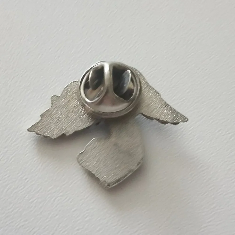 Vintage Silver Tone Guardian Angel Holding Star Religious Celestial Lapel Pin